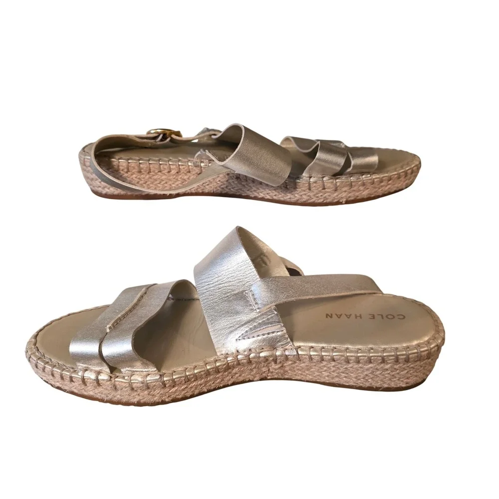 Cole Haan Cloudfeel Espadrille Sandals Gold Metallic Leather W30291 Women 8.5 B